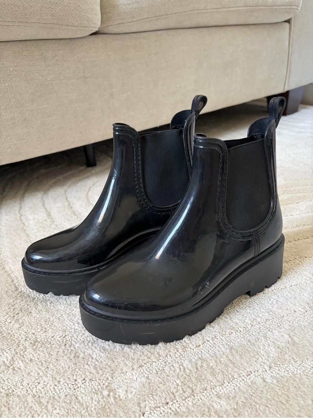 Steve Madden Black Chelsea Rain Boots - Platform Ankle Boot